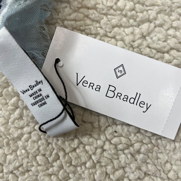 Vera Bradley Perennials Misty Surf Blue Rayon Scarf With Fringe 30" x 75" NWT - Picture 6 of 8